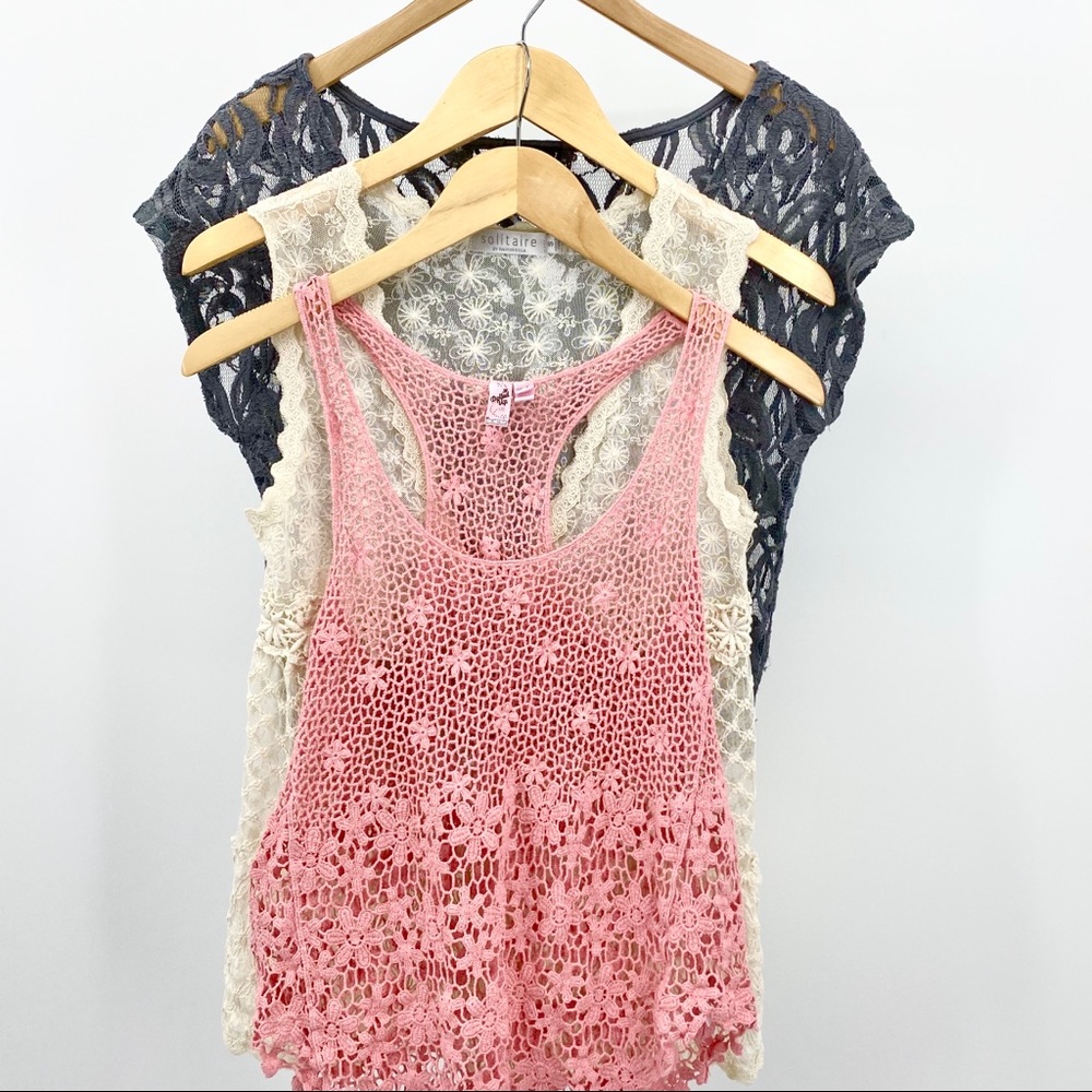 Boho Festival Crochet Lace Top Bundle X 3 SZ S/M - Picture 1 of 16